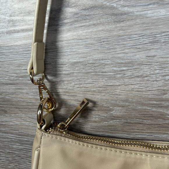 Peta + Jain Beige Nylon Shoulder Bag Gold Hardware Minimalist Y2K - Picture 3 of 9